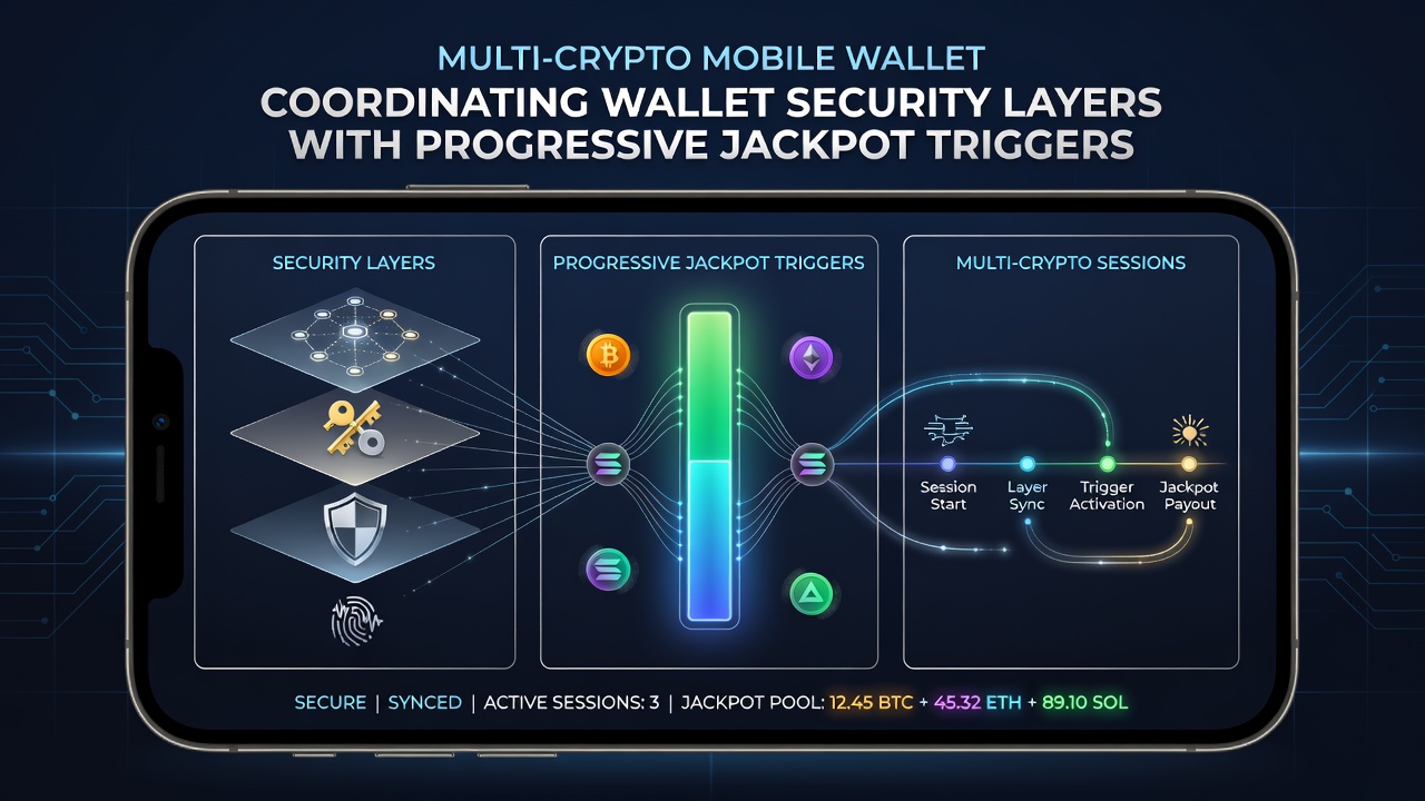 Darstellung der Integration von Jackpot-Triggern und Wallet-Sicherheit in mobilen Krypto-Anwendungen