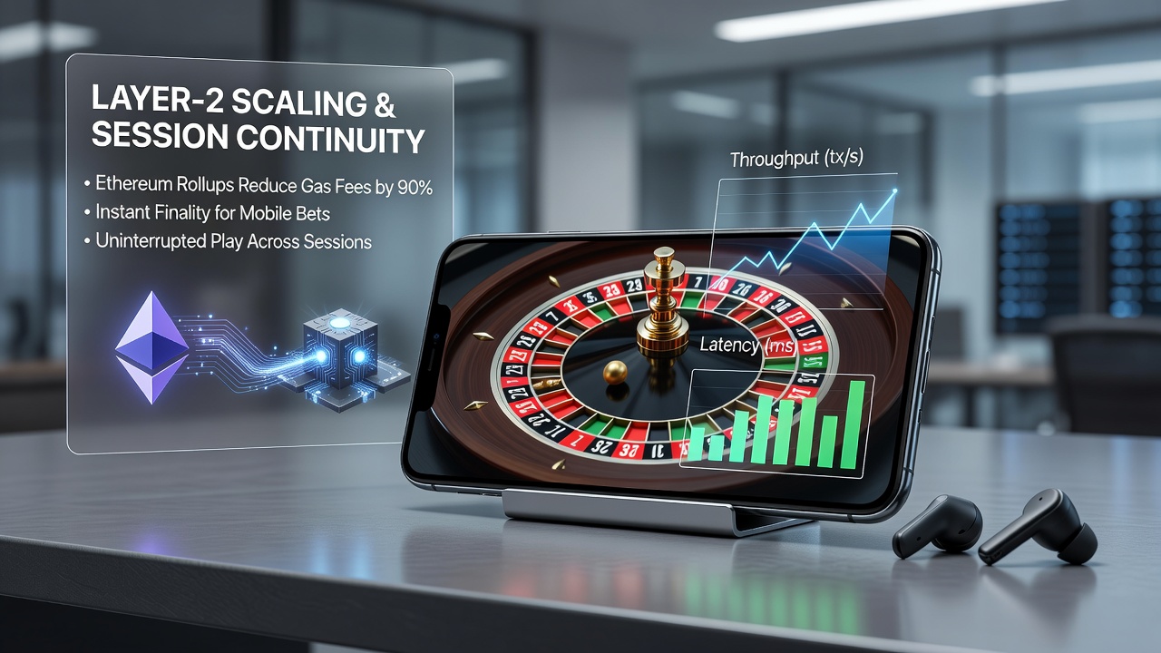 Visualisierung der Layer-2-Skalierungseffekte in mobilen Ethereum-Roulette-Sitzungen mit Netzwerkdiagrammen und Transaktionsflüssen