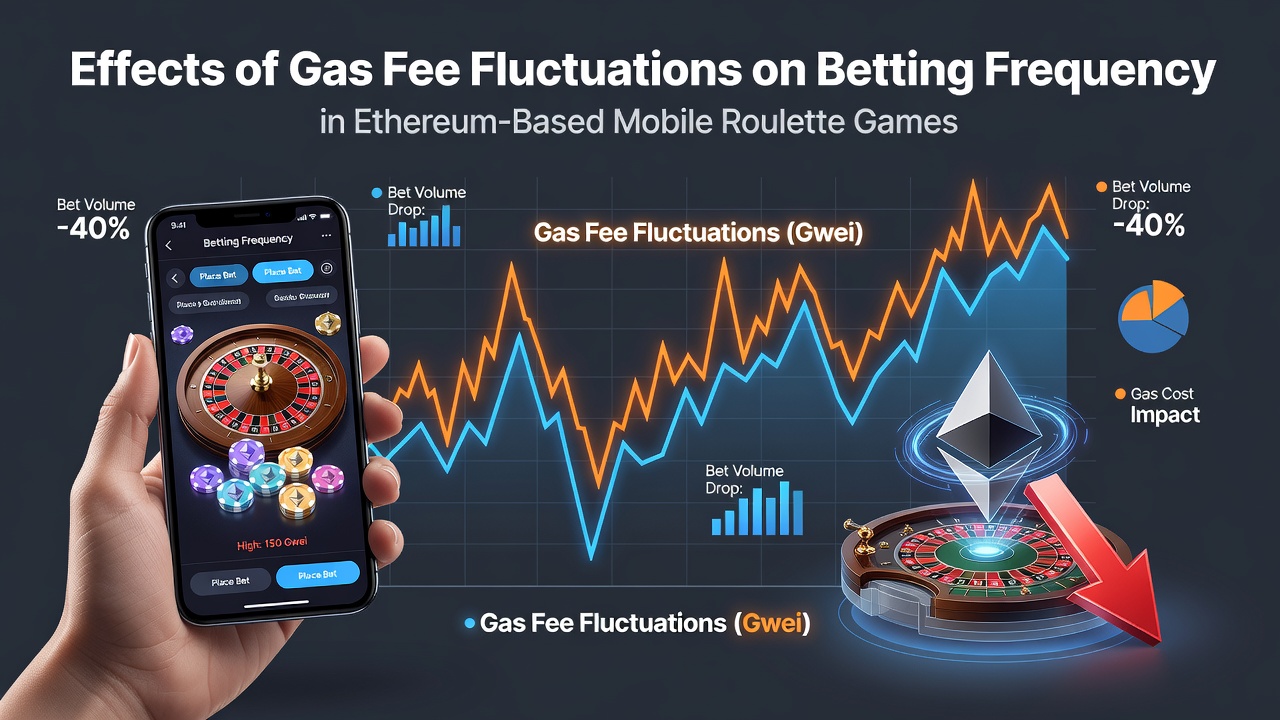 Diagramm zur Ethereum-Gasgebührenentwicklung und Wettaktivitäten in mobilen Roulette-Apps