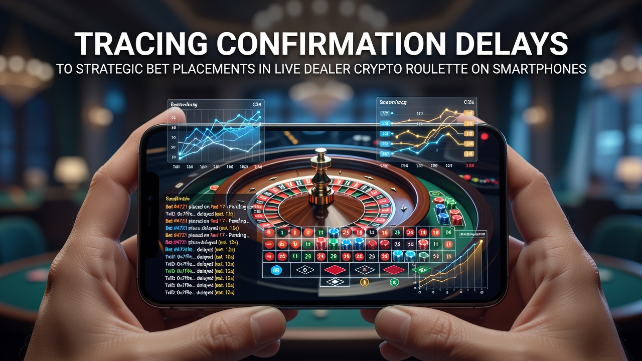 Smartphone mit Live-Dealer-Roulette und Blockchain-Transaktionsanzeige