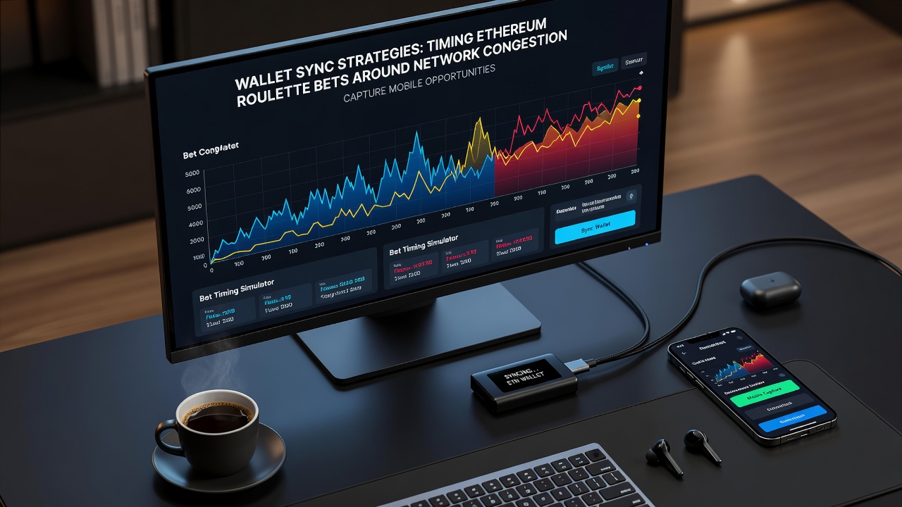Mobile App-Oberfläche mit Wallet-Sync-Status und Ethereum-Gas-Preis-Monitoring für Roulette-Wetten